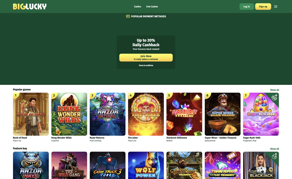 Page d'accueil du site officiel de Big Lucky, capture relevée le 14 octobre 2026