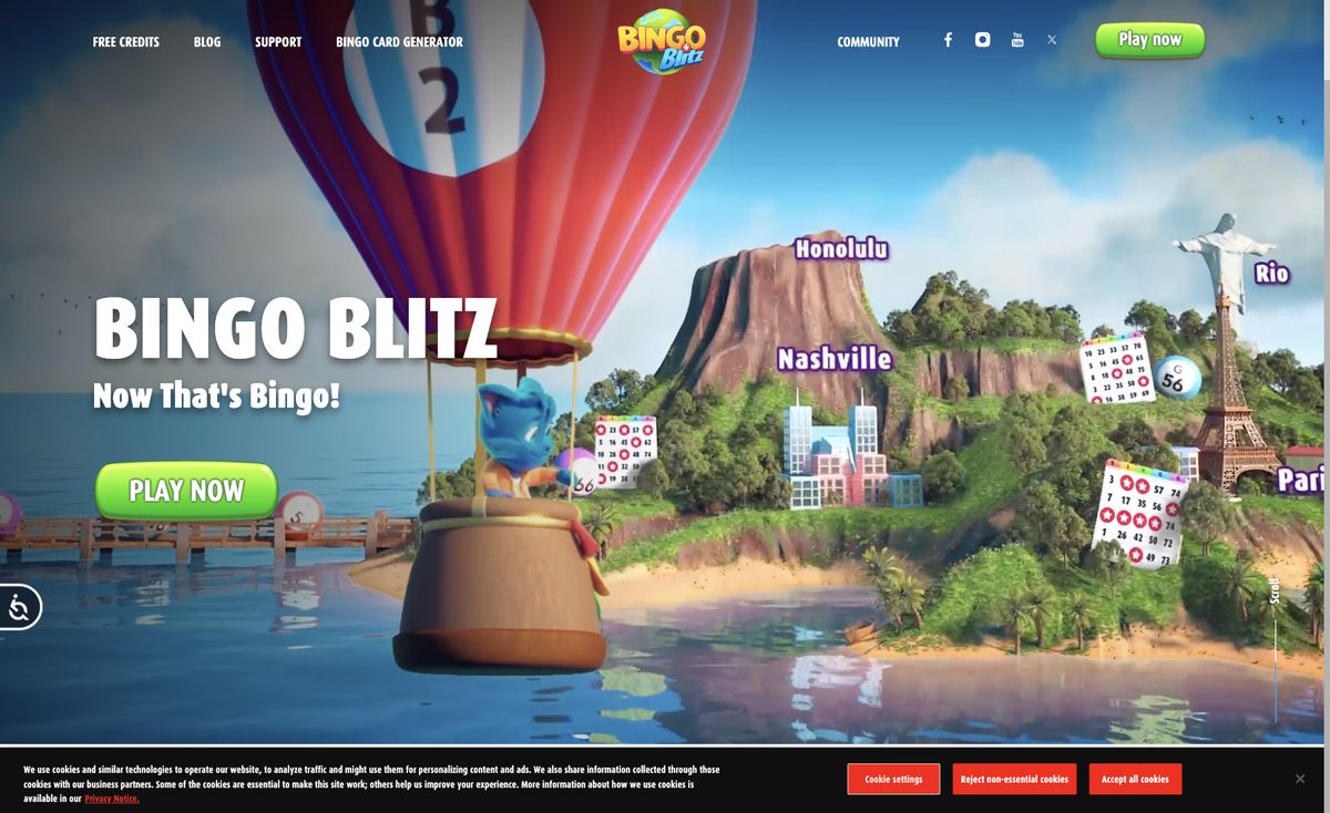 Page d'accueil du site officiel de Bingo Blitz, capture relevée le 14 octobre 2026