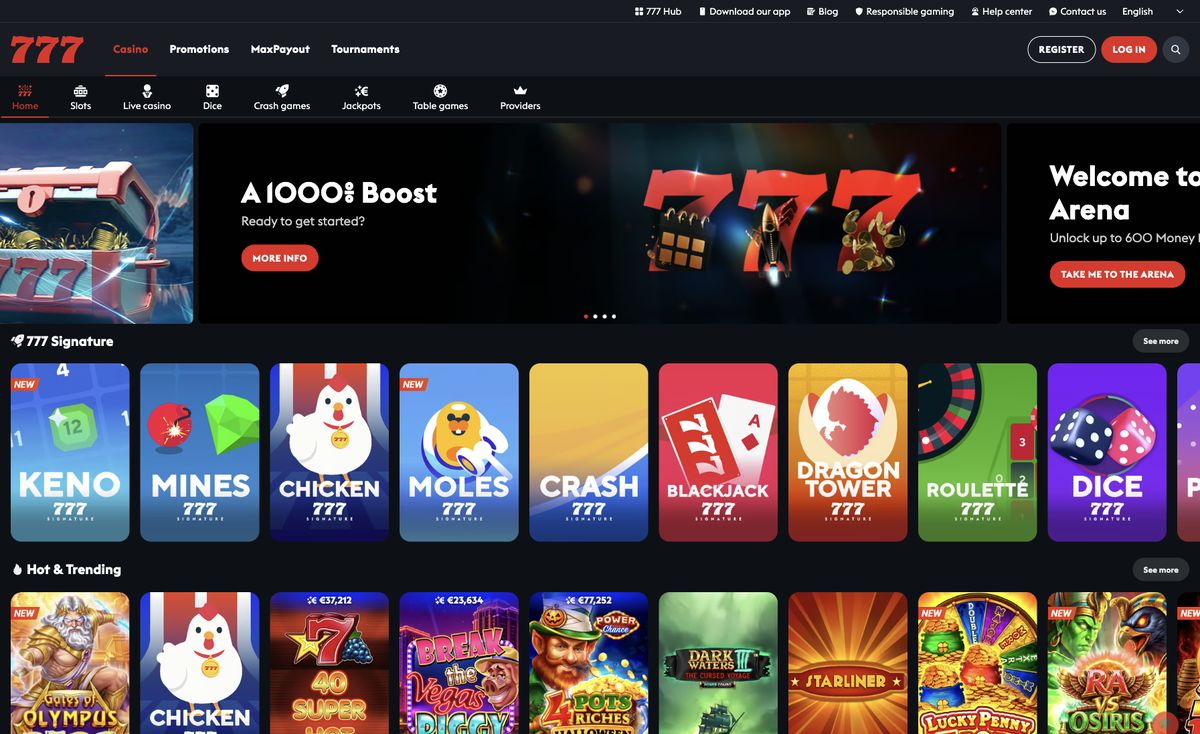 Page d'accueil du site officiel de Casino777, capture relevée le 14 octobre 2026