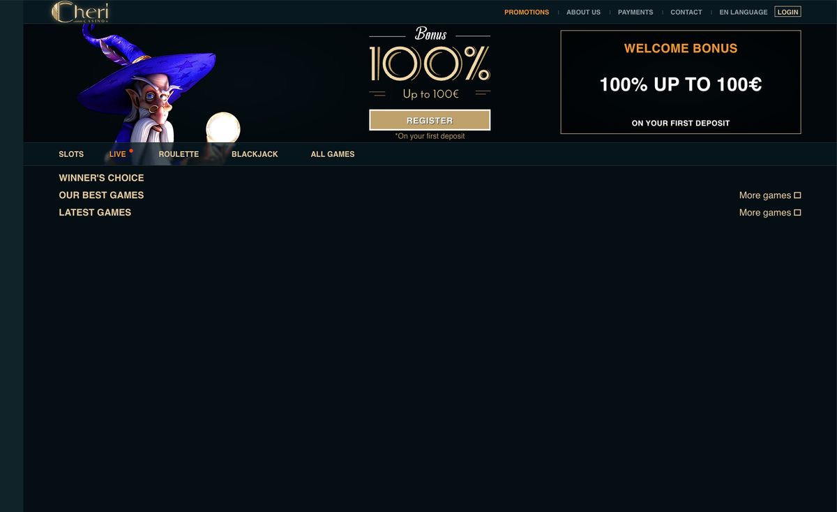 Page d'accueil du site officiel de Cheri Casino, capture relevée le 14 octobre 2026
