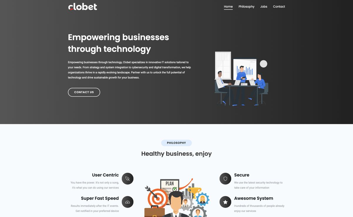 Page d'accueil du site officiel de CloBet, capture relevée le 14 octobre 2026