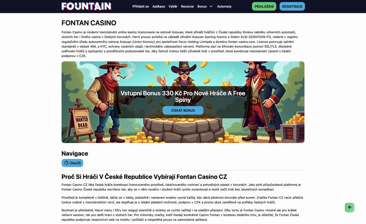 Page d'accueil du site officiel de Fontan Casino, capture relevée le 14 octobre 2026