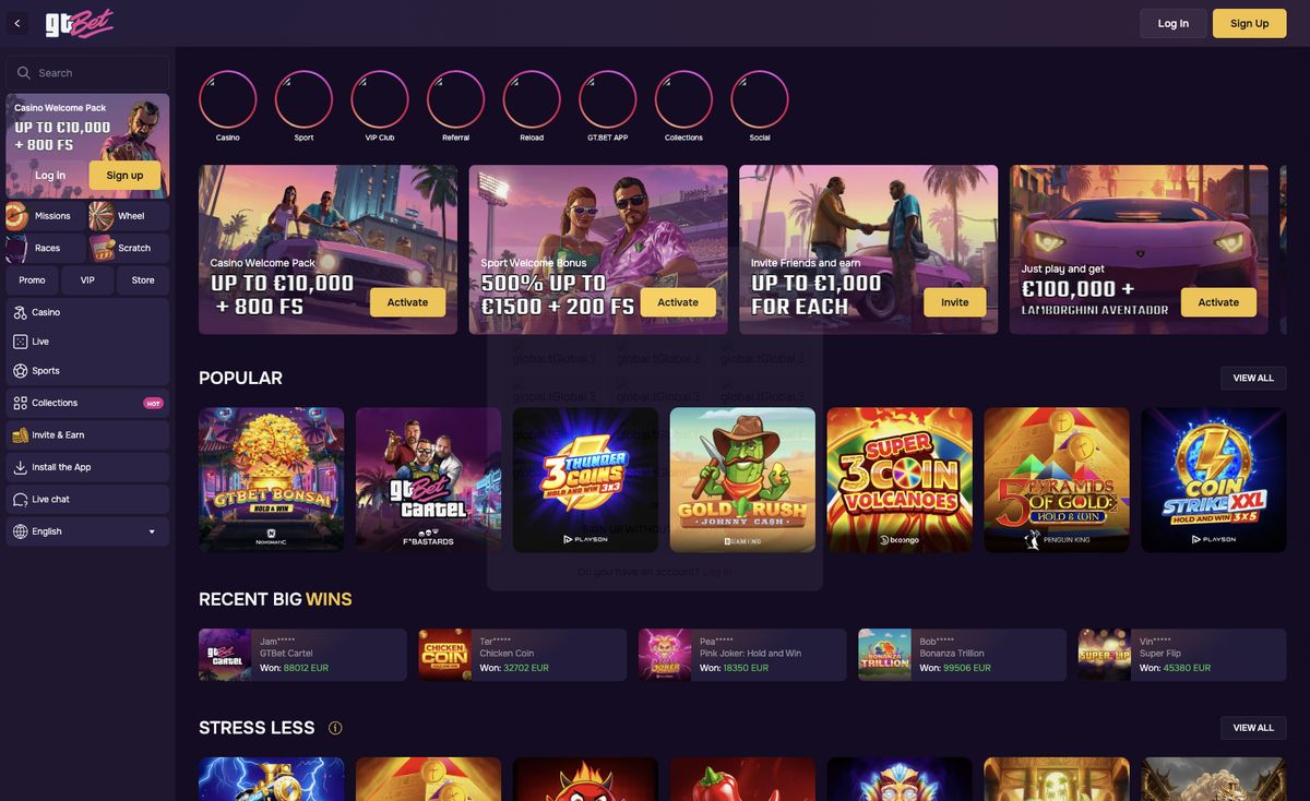 Page d'accueil du site officiel de GT Bet, capture relevée le 14 octobre 2026