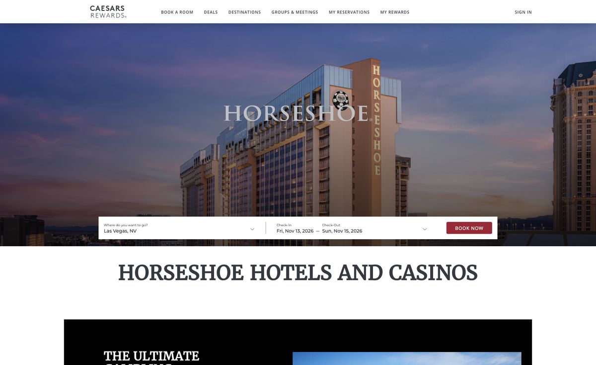Page d'accueil du site officiel de Horseshoe, capture relevée le 14 octobre 2026