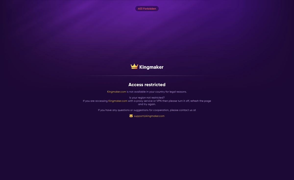 Page d'accueil du site officiel de Kingmaker, capture relevée le 14 octobre 2026