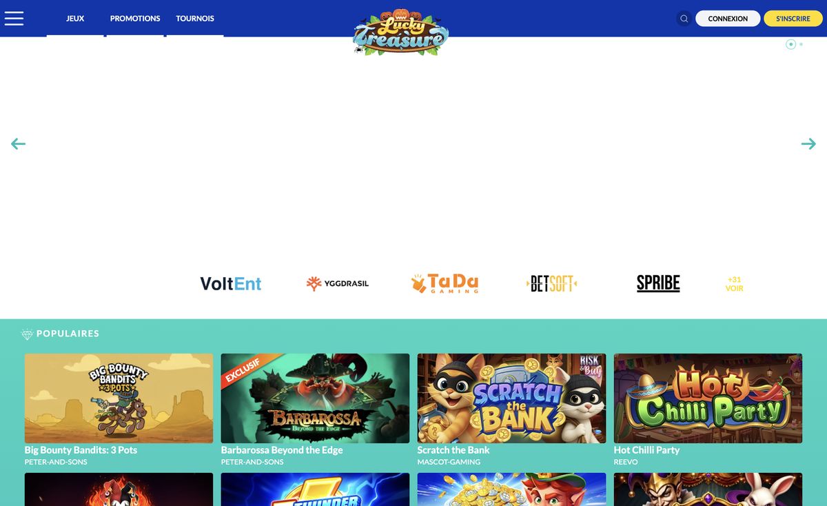 Page d'accueil du site officiel de Lucky Treasure, capture relevée le 14 octobre 2026