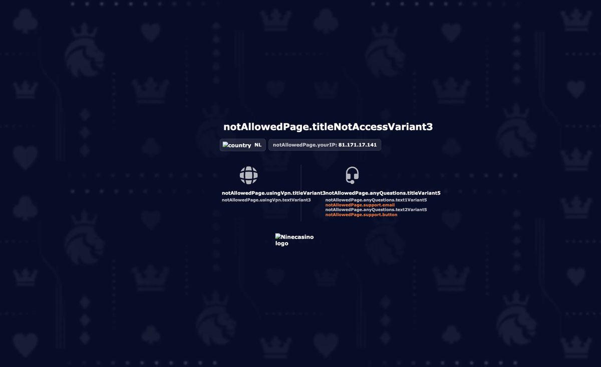 Page d'accueil du site officiel de Nine Casino, capture relevée le 14 octobre 2026