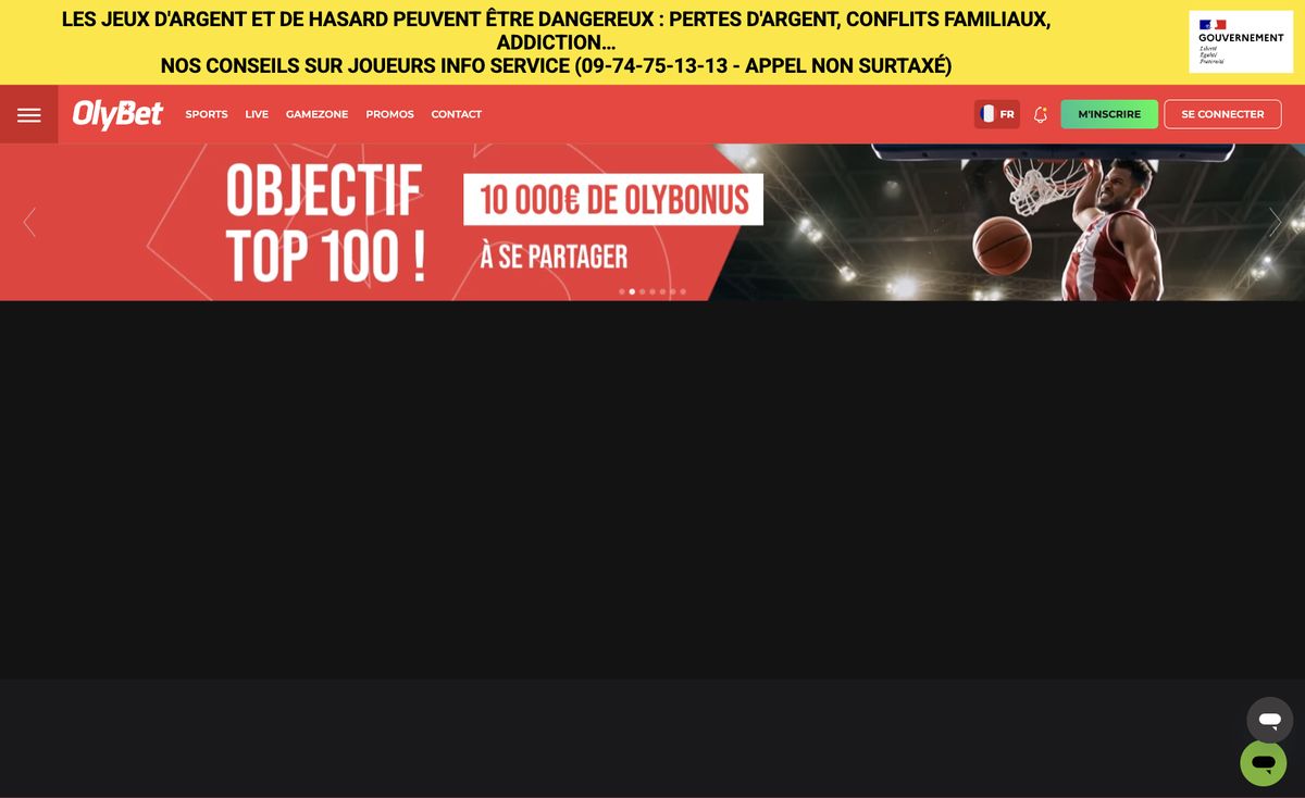 Page d'accueil du site officiel de OlyBet, capture relevée le 14 octobre 2026