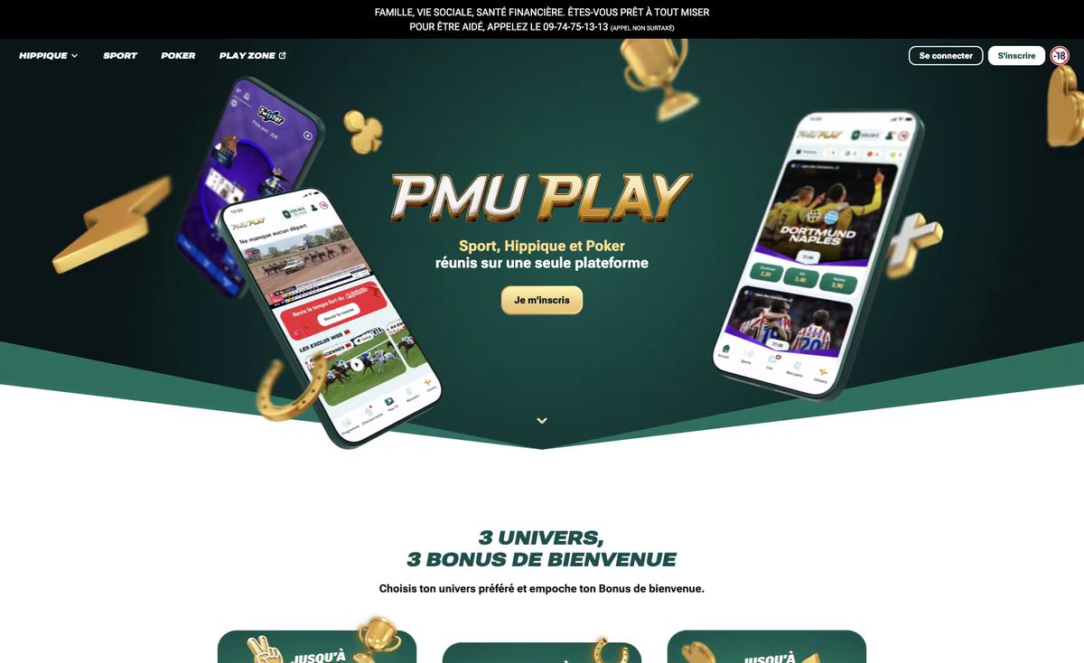 Page d'accueil du site officiel de PMU, capture relevée le 14 octobre 2026