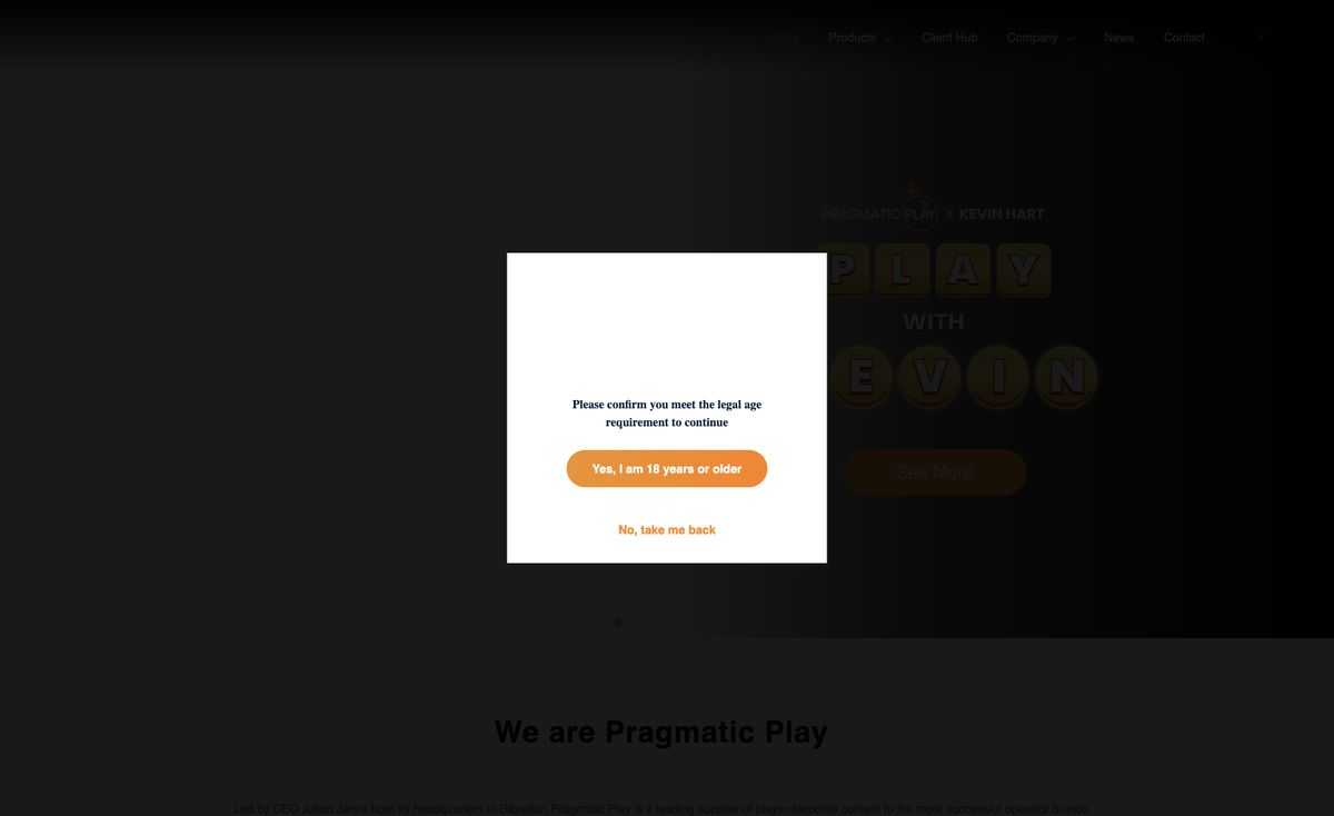 Page d'accueil du site officiel de Pragmatic Play, capture relevée le 14 octobre 2026