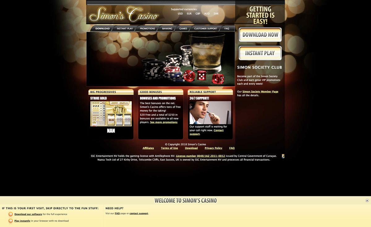 Page d'accueil du site officiel de Simon Says, capture relevée le 14 octobre 2026