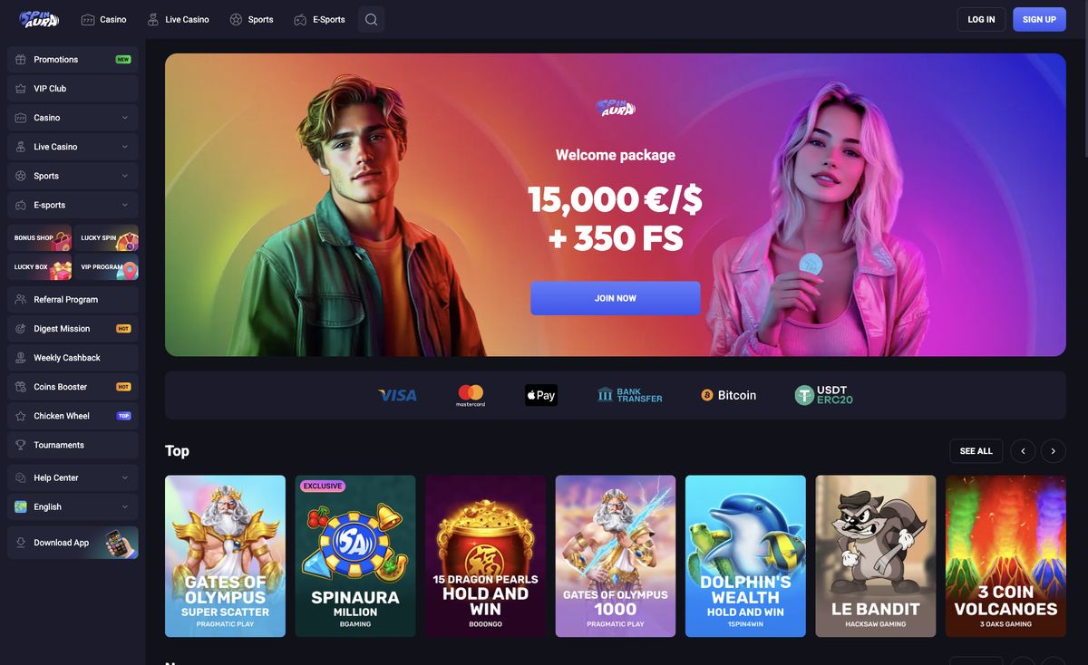Page d'accueil du site officiel de SpinAura, capture relevée le 14 octobre 2026