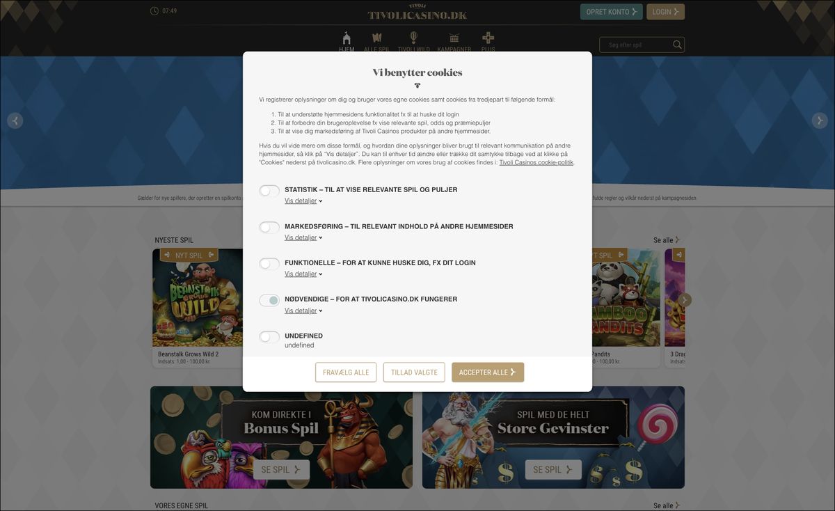 Page d'accueil du site officiel de Tivoli Casino, capture relevée le 14 octobre 2026
