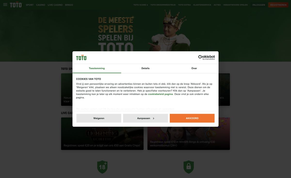 Page d'accueil du site officiel de TOTO, capture relevée le 14 octobre 2026