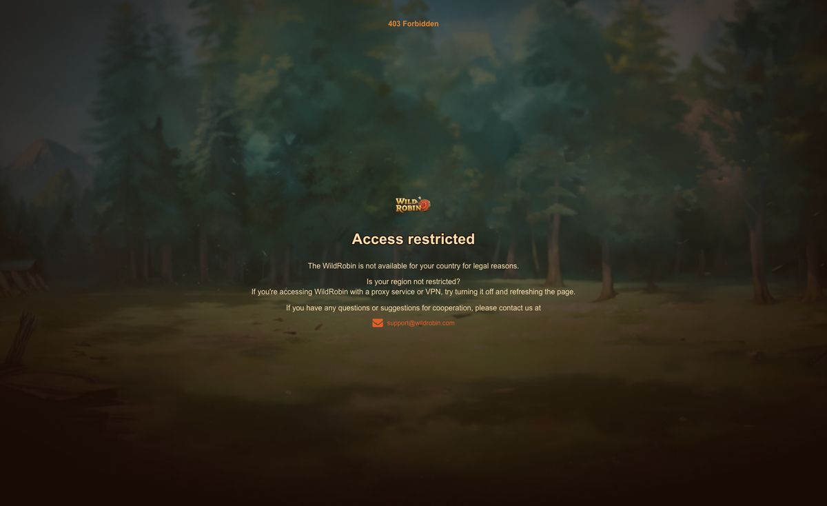 Page d'accueil du site officiel de Wild Robin, capture relevée le 14 octobre 2026
